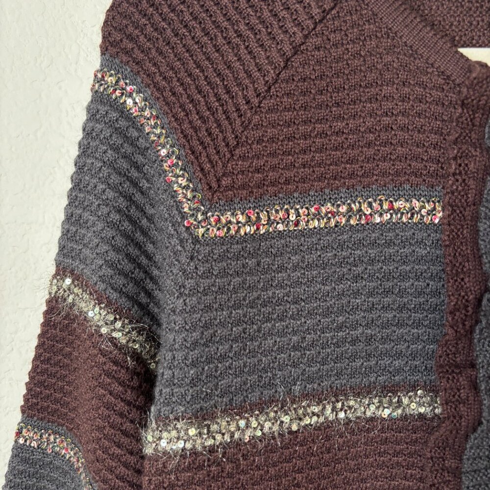 SoCa St. John Luxury Wool Silk Cashmere Striped Ruffle Cardigan Sweater - Picture 8 of 14